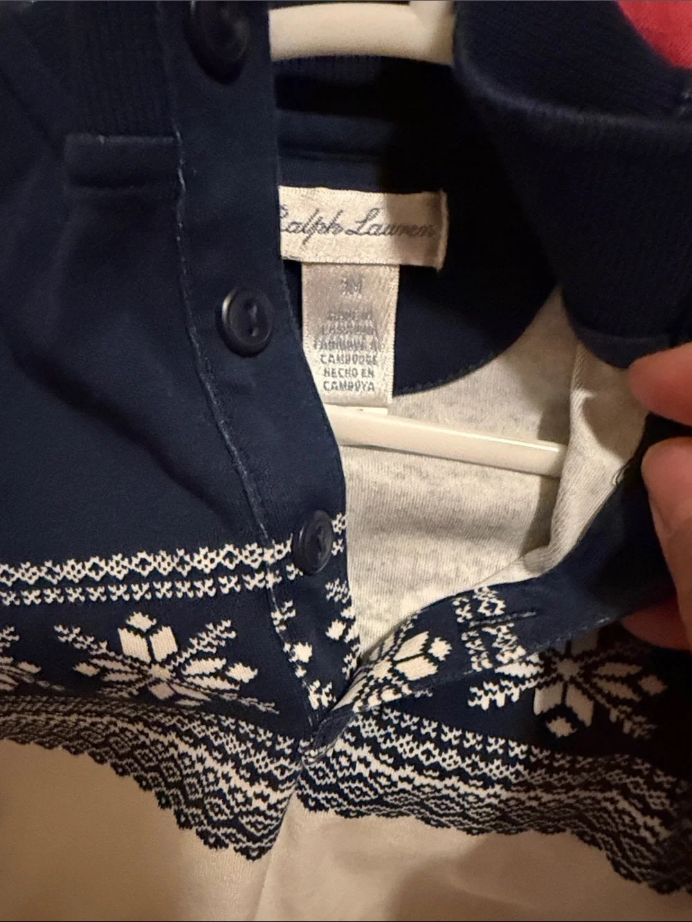 Ralph Lauren Navy & White Fair Isle One-Piece Footie